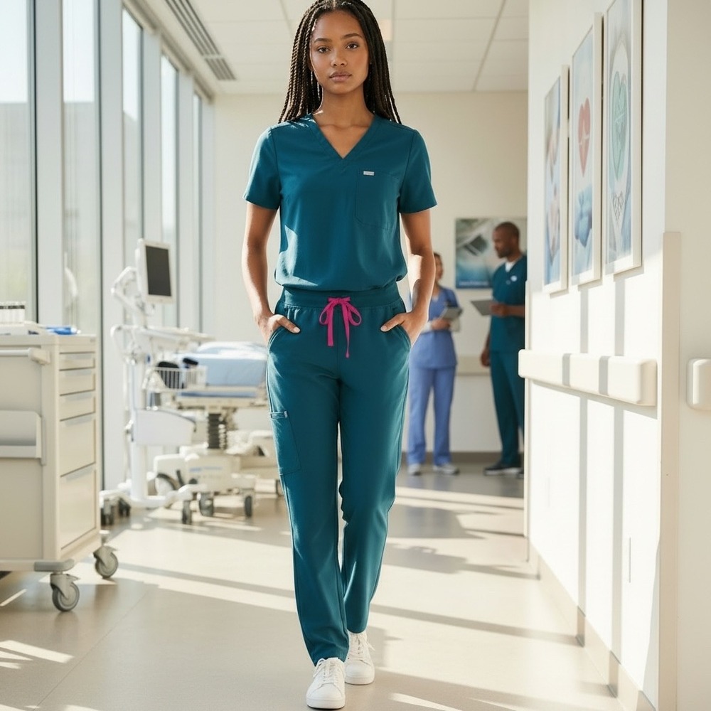 Figs Casma One-Pocket Scrub Top Teal Womens LTechnical Collection scrubs - Picture 12 of 12